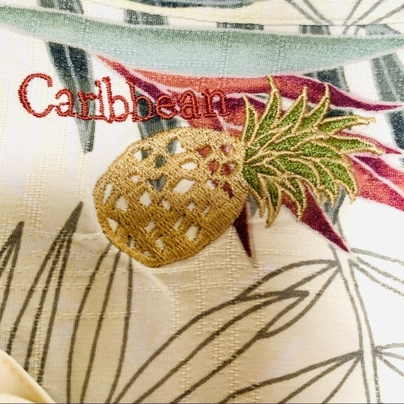 Caribbean Silk Blend Hawaiian Short Sleeve Shirt Size L Coconut Button Beige - Picture 7 of 10